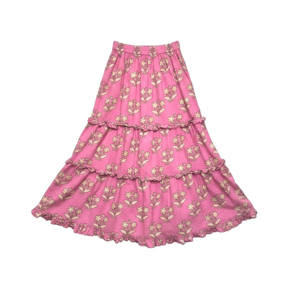 Olivia James The Label Pink Floral Tiered Ruffle Maxi Skirt Boho Cottagecore